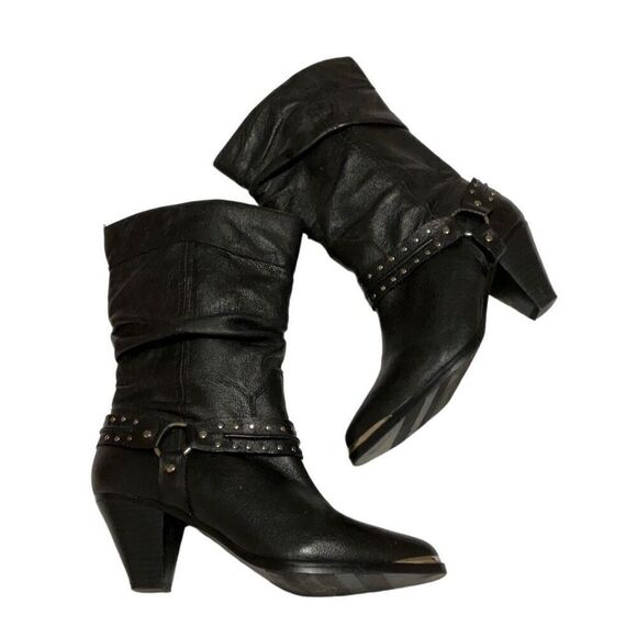 Dingo Emma Slouchy Western Boot, 7. Black withSilver Hardware. - Picture 7 of 16